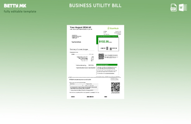 Модерен стил Сингапурски шаблон за деловна сметка за комунални услуги StarHub